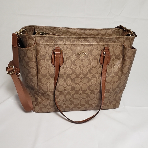coach baby bag in signature canvas